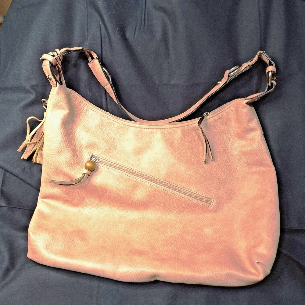 Vintage Large 12x16 Kensie peach/pink Hobo shoulder handbag‎ pockets Zippered